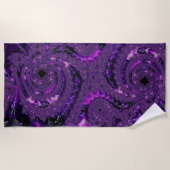Serviette De Plage Funky Bold Boho Purple Digital Abstrait Fractal (Devant)
