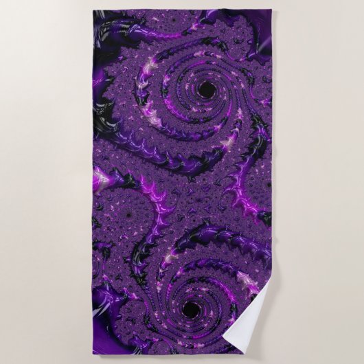 Serviette De Plage Funky Bold Boho Purple Digital Abstrait Fractal (Devant)