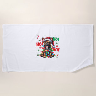 Serviette De Plage Funky French Bulldog Christmas Santa Hat Lights HO
