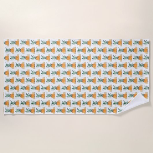 Serviette de plage funky vert pâle jaune ananas (Devant)