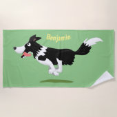 Serviette De Plage Funny Border Collie chien en course dessin animé (Devant)