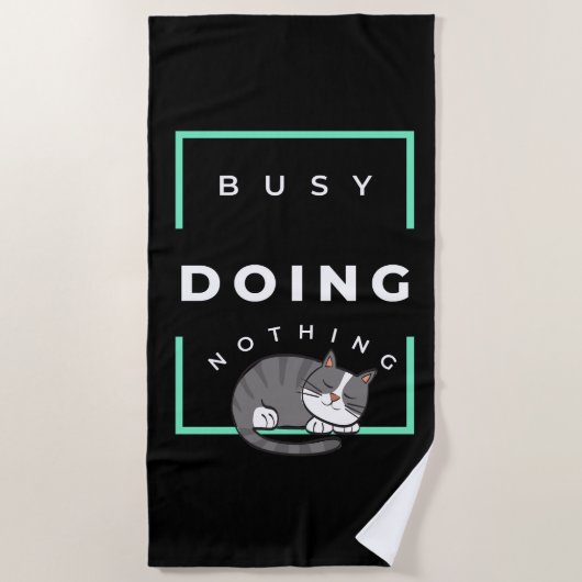 SERVIETTE DE PLAGE FUNNY CHAT BUSY NE FAIT RIEN (Devant)