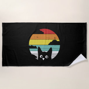 Serviette De Plage Funny Chat noir Vintage Retro Sunset Design