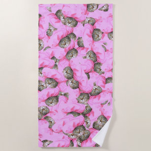 Serviette De Plage Funny Chat rose