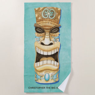 Serviette De Plage Funny Custom Tiki Beach Island Monogramme