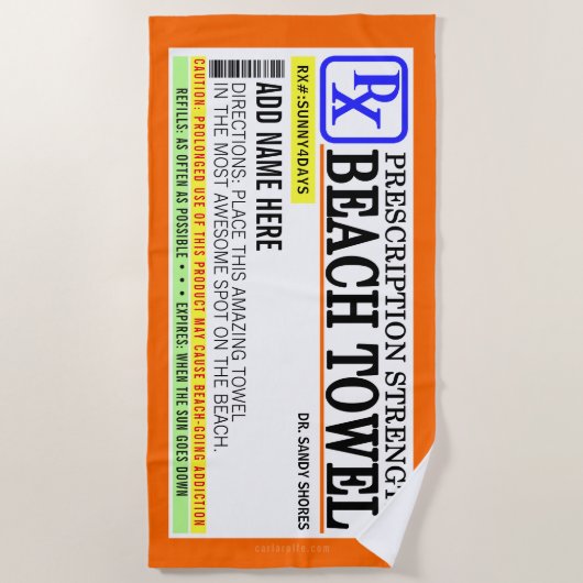 Serviette De Plage Funny Étiquette de prescription (Devant)