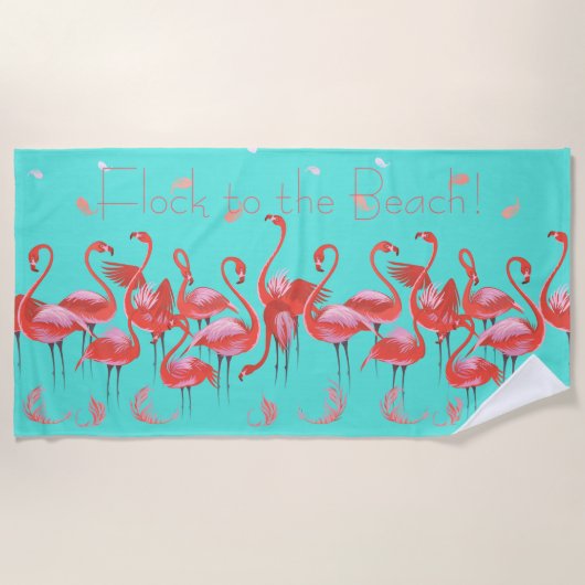 Serviette De Plage Funny Flamants roses roses qui affluent vers la pl (Devant)