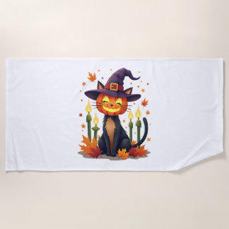 Serviette De Plage Funny Halloween Pumpkin Head Cat Lover