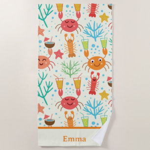 Serviette De Plage Funny Kawaii Homards et Crabes Enfants personnalis