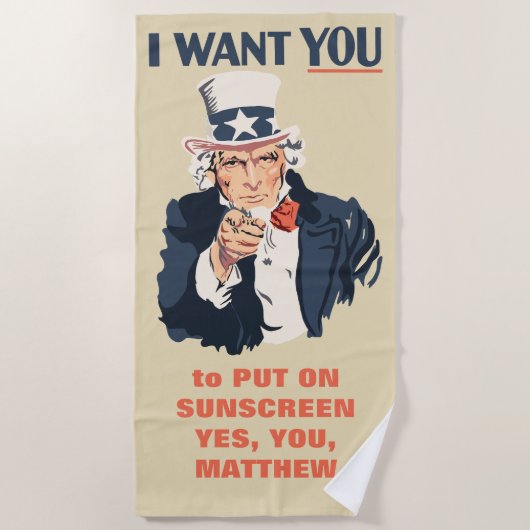 Serviette De Plage Funny Oncle Sam Patriotic Message personnalisé (Devant)