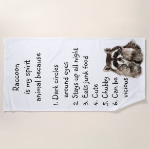 Serviette De Plage Funny Raccoon Spirit Animal Humour mignon Aquarell