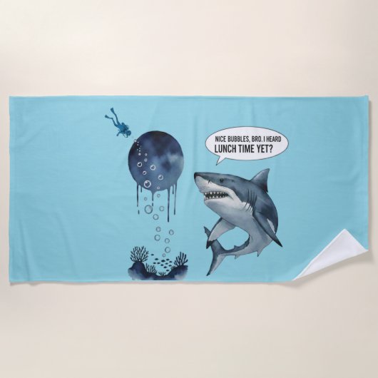 Serviette De Plage Funny shark diver lunch time :nice bubbles bro (Devant)