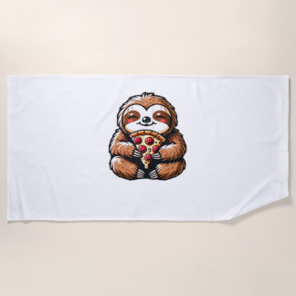 Serviette De Plage Funny Sloth mangeant Pizza, Kawaii Amoureux des an