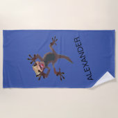Serviette De Plage Funny Startled Gecko Lizard Blue Nom Personnalisé (Devant)