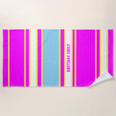 Serviette De Plage Fuschia Sky Blue Lemon Yellow Stripes Motif (Devant)