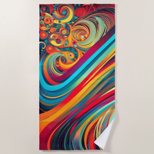 Serviette De Plage Fusion de Vagues de Couleurs – Art Abstrait Modern (Devant)