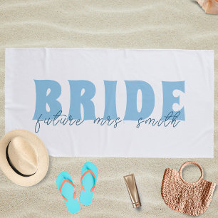 Serviette De Plage Futur de la mariée Nom personnalisé Blanc et bleu