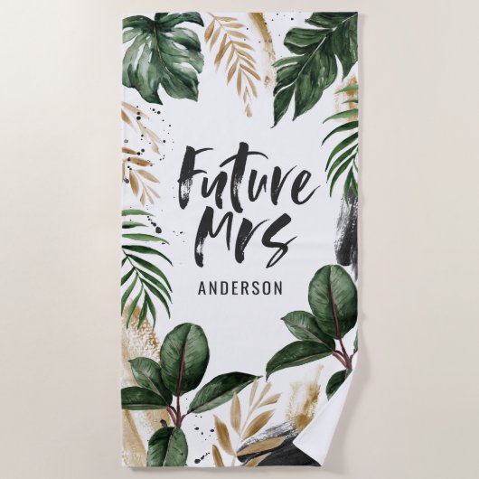 Serviette De Plage Future Mme feuille tropicale & typographie serviet (Devant)