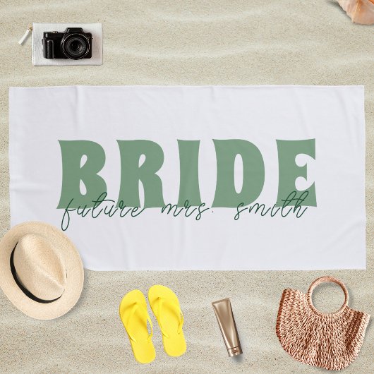 Serviette De Plage Future Mme Nom personnalisé Blanc et Vert Mariée