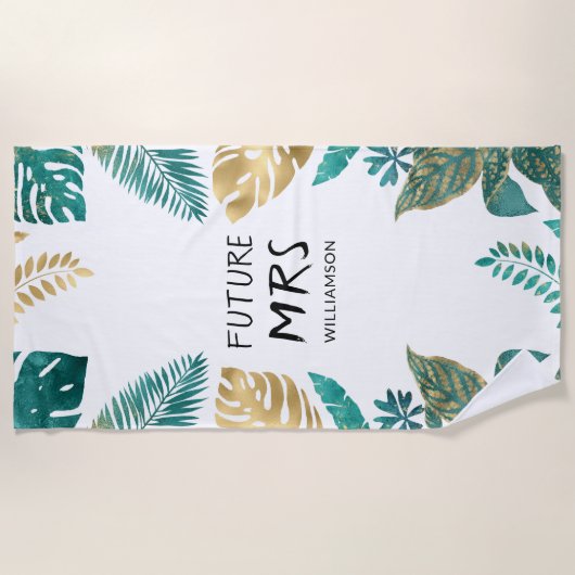 Serviette de plage Future Mme Vert Or Blanc Tropic (Devant)