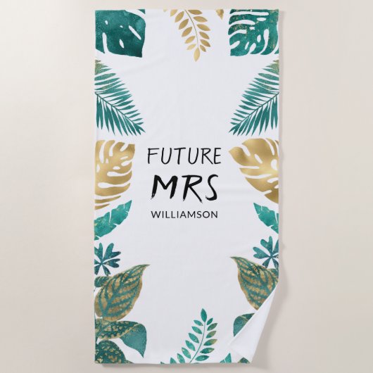 Serviette de plage Future Mme Vert Or Blanc Tropic (Devant)