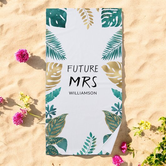 Serviette de plage Future Mme Vert Or Blanc Tropic
