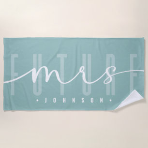 Serviette De Plage Future Mrs Typographie de script moderne Bleu po