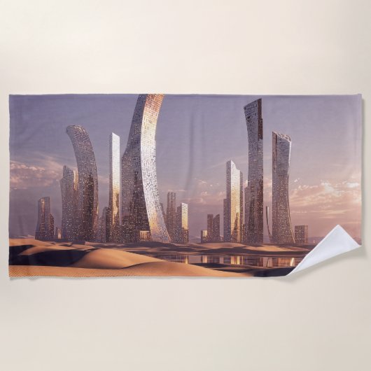 Serviette De Plage Futuristic Surreal Skyscrapers In Desert Landscape (Devant)