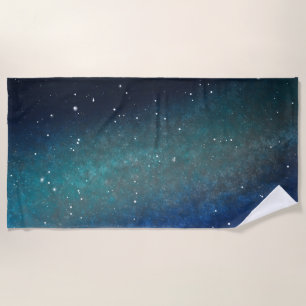 Serviette De Plage Galaxie Espace Nébuleuse Nuit Ciel Bleu Vert