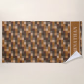 Serviette De Plage Gamer Brown de motif de Pixelated | personnalisé (Devant)