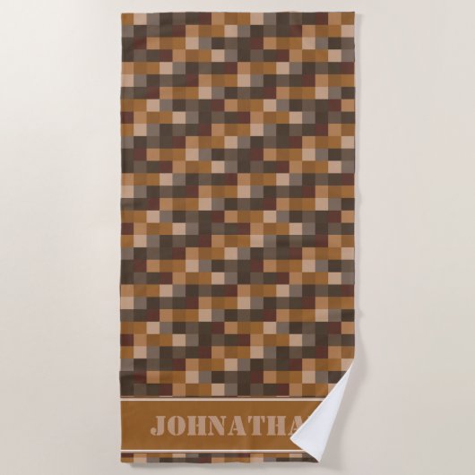 Serviette De Plage Gamer Brown de motif de Pixelated | personnalisé (Devant)