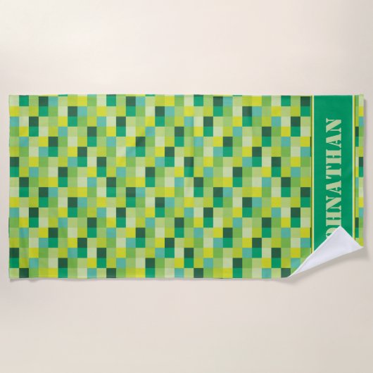 Serviette De Plage Gamer vert de motif de Pixelated | personnalisé (Devant)