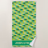 Serviette De Plage Gamer vert de motif de Pixelated | personnalisé (Devant)