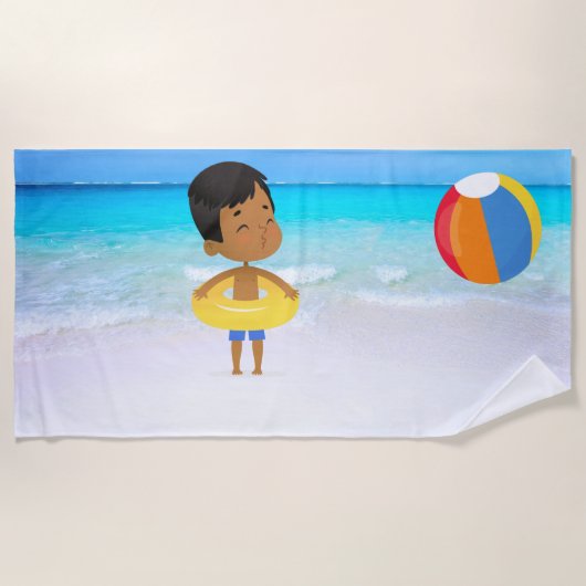 Serviette de plage garçon avec ballon (Devant)
