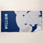 Serviette De Plage Garçon éléphant Navy Bleu Enfants personnalisés (Devant)