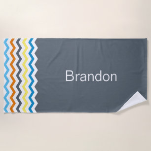 Serviette De Plage Garçons Chevron Gris Bleu Orange Motif personnalis
