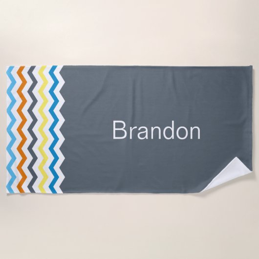 Serviette De Plage Garçons Chevron Gris Bleu Orange Motif personnalis (Devant)