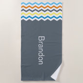 Serviette De Plage Garçons Chevron Gris Bleu Orange Motif personnalis (Devant)