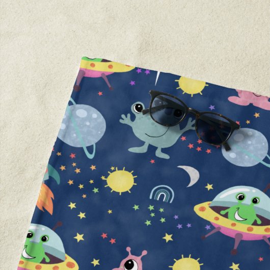 Serviette De Plage Garçons Cool Space Motif Rocket Ship Alien Enfants (En situation)