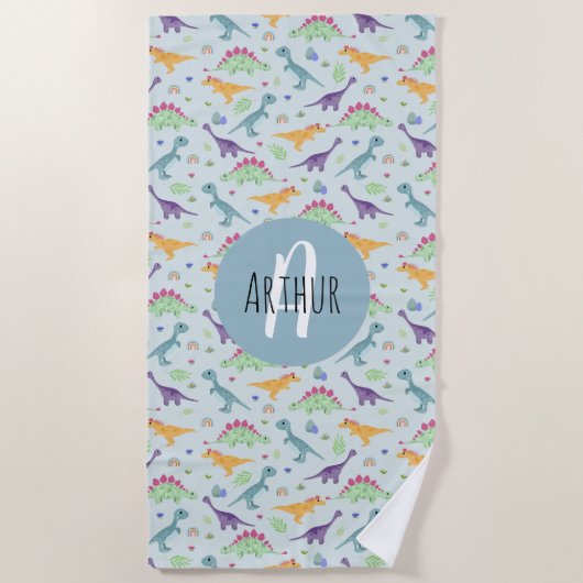 Serviette De Plage Garçons Cute Blue Dinosaur Motif Enfants (Devant)