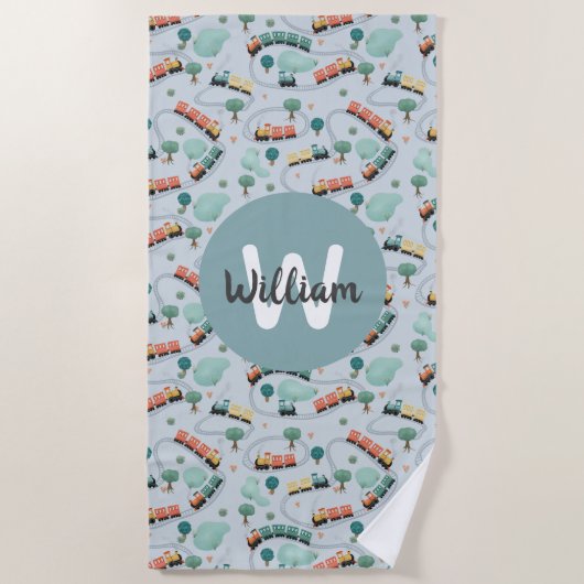 Serviette De Plage Garçons Cute Blue Train Voyage Enfants (Devant)