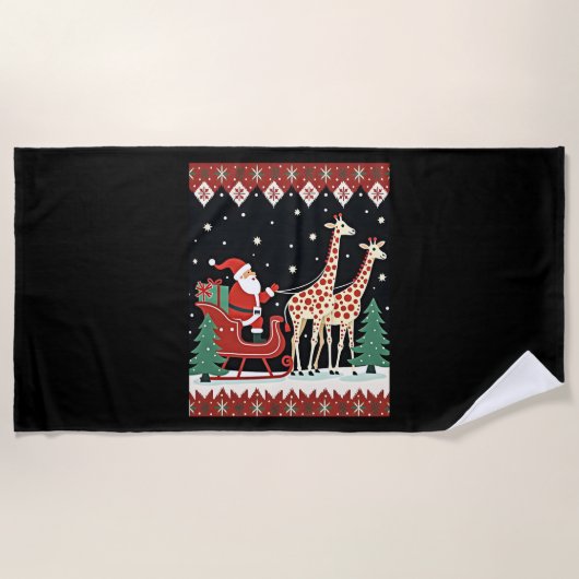 Serviette De Plage Garçons Filles Santa Claus équitation Giraffe Slei (Devant)