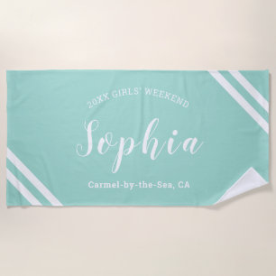 Serviette De Plage Garçons Filles Week-end Aqua Blue Nom Personnalisé