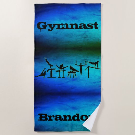 Serviette De Plage Garçons Gymnastique Nom personnalisé Blue Green Be (Devant)