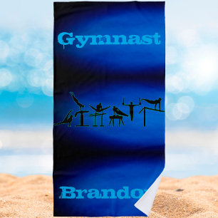 Serviette De Plage Garçons Gymnastique Nom personnalisé Blue Ombre Be
