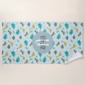 Serviette De Plage Garçons mignonette Moderne Bleu Dinosaure Motif En (Devant)