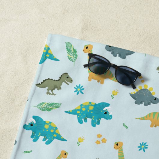Serviette De Plage Garçons mignonette Moderne Bleu Dinosaure Motif En (En situation)