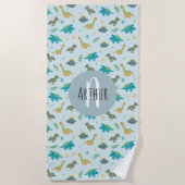 Serviette De Plage Garçons mignonette Moderne Bleu Dinosaure Motif En (Devant)