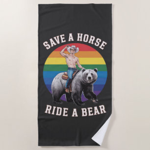 Serviette De Plage Gay ours orgueil sauvez cheval monter un ours arc