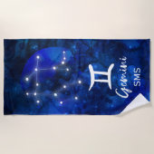 Serviette De Plage Gemini Zodiac Constellation Bleu Galaxie Monogramm (Devant)